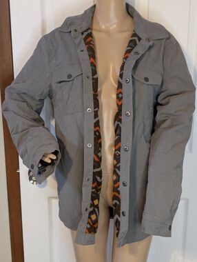 Eddie Bauer Gray Field/Utility Jacket w/ Orange & Brown Pattern Inner Trim-med